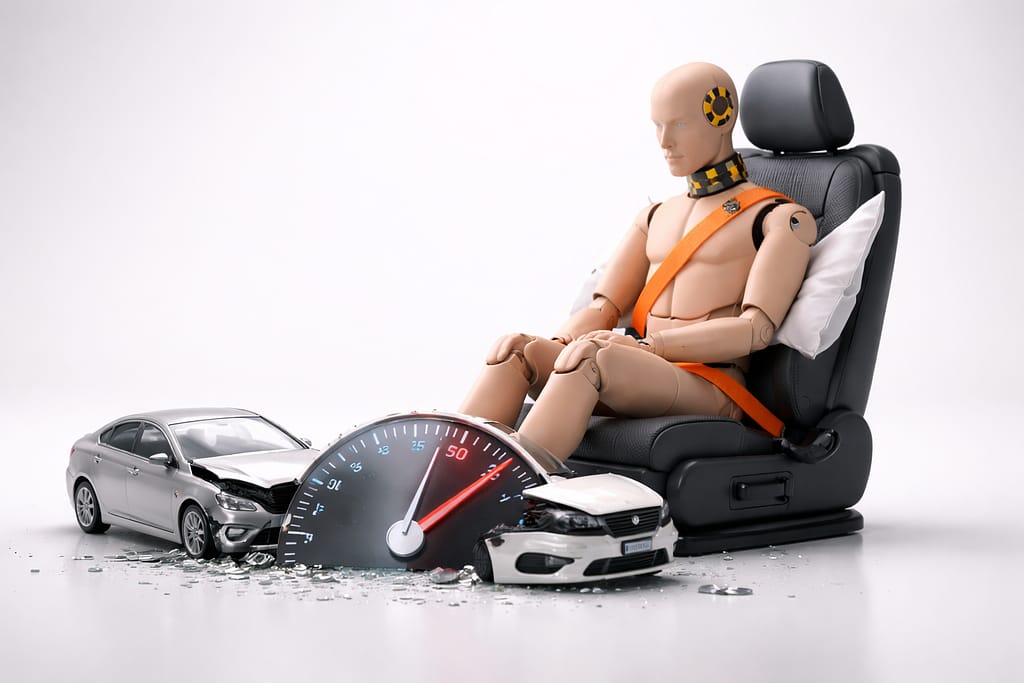 Schokkende crashtest botsing bij 35 kmh gevaarlijker dan bij 50 kmh